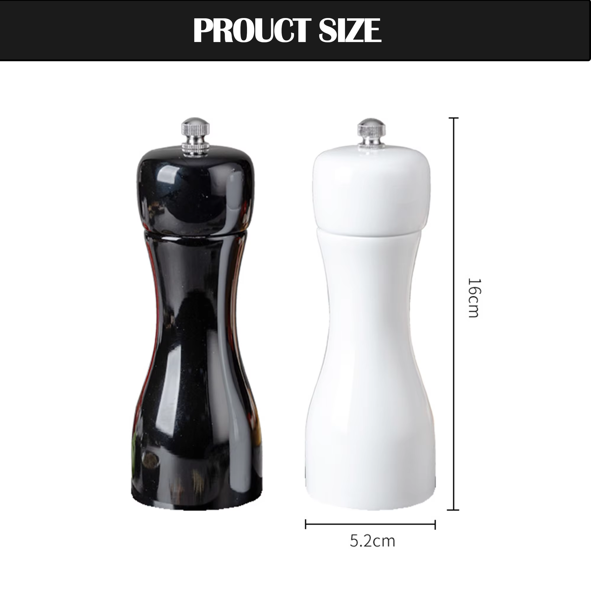 Kitchen Black & White Manual Adjustable Oak Wood Refillable Spice Mills Shakers Salt and Pepper Mill Set with Ceramic Mechanism detail 3