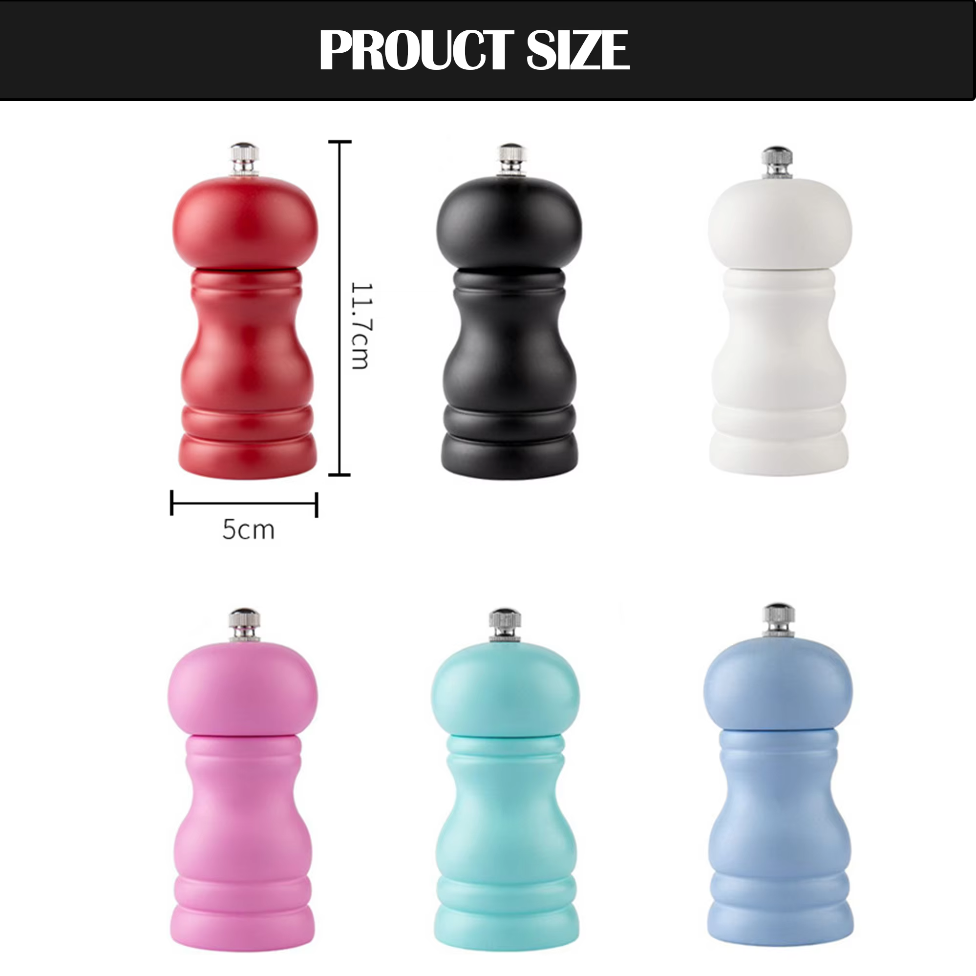 Kitchen 4inch Color PU Baking Paint Manual Classic Adjustable Grinder Ceramic Shakers Refillable Wooden Salt and Pepper Mill Set thumbnail 2