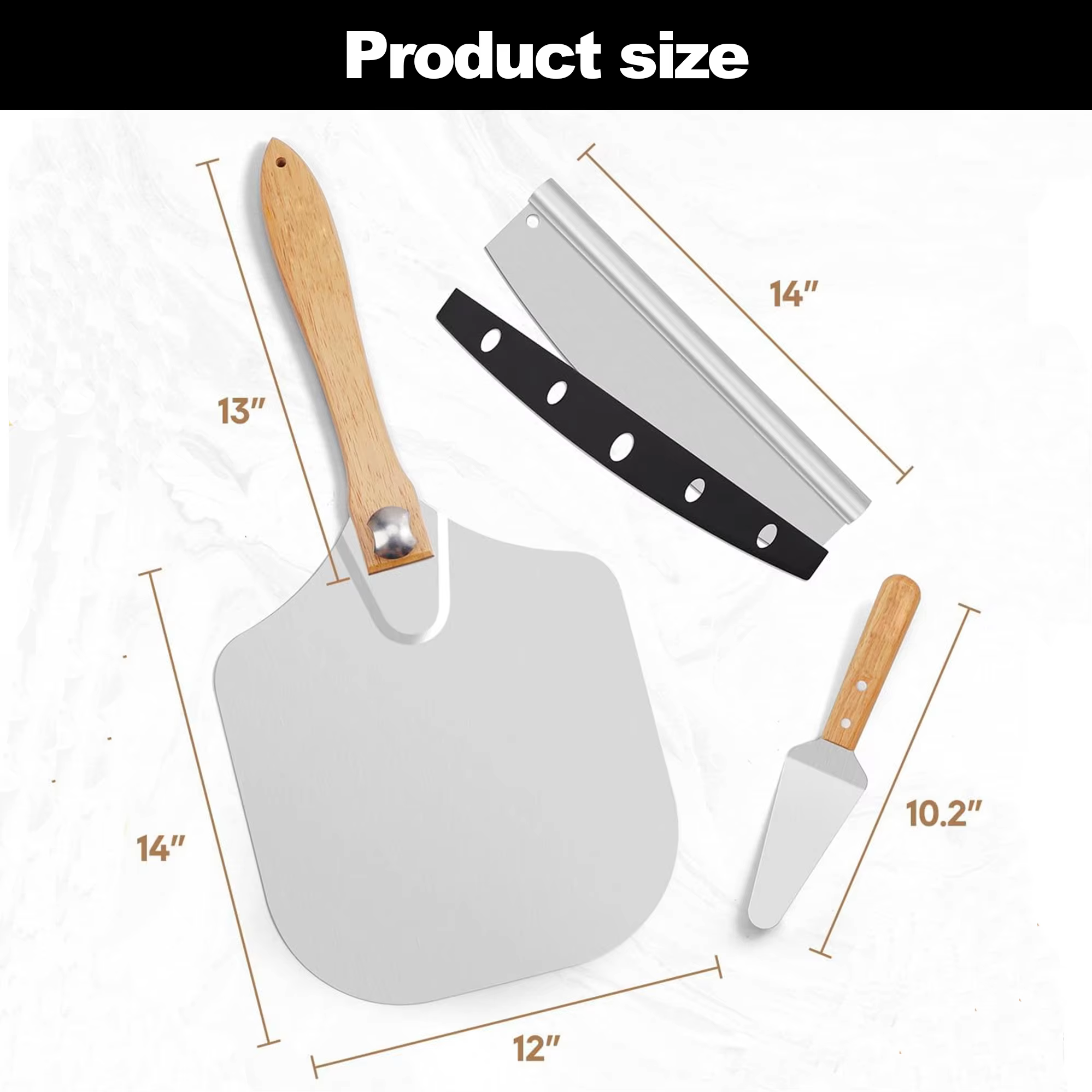 12*14 Inch Metal Pizza Tool Paddle Turning Aluminum Pizza Rocker Cutter Cake Server Spatula Foldable Wood Handle Pizza Peel Set detail 2