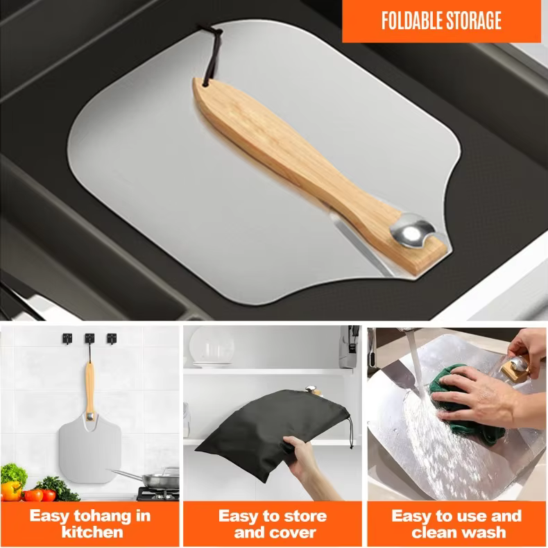 12*14 Inch Metal Pizza Tool Paddle Turning Aluminum Pizza Rocker Cutter Cake Server Spatula Foldable Wood Handle Pizza Peel Set detail 4