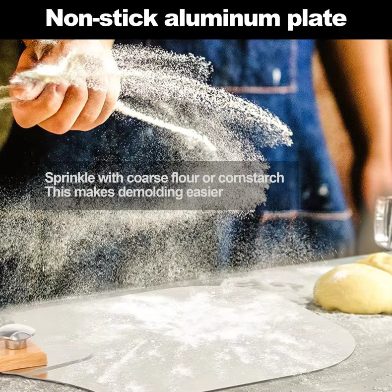 12*14 Inch Metal Pizza Tool Paddle Turning Aluminum Pizza Rocker Cutter Cake Server Spatula Foldable Wood Handle Pizza Peel Set detail 6