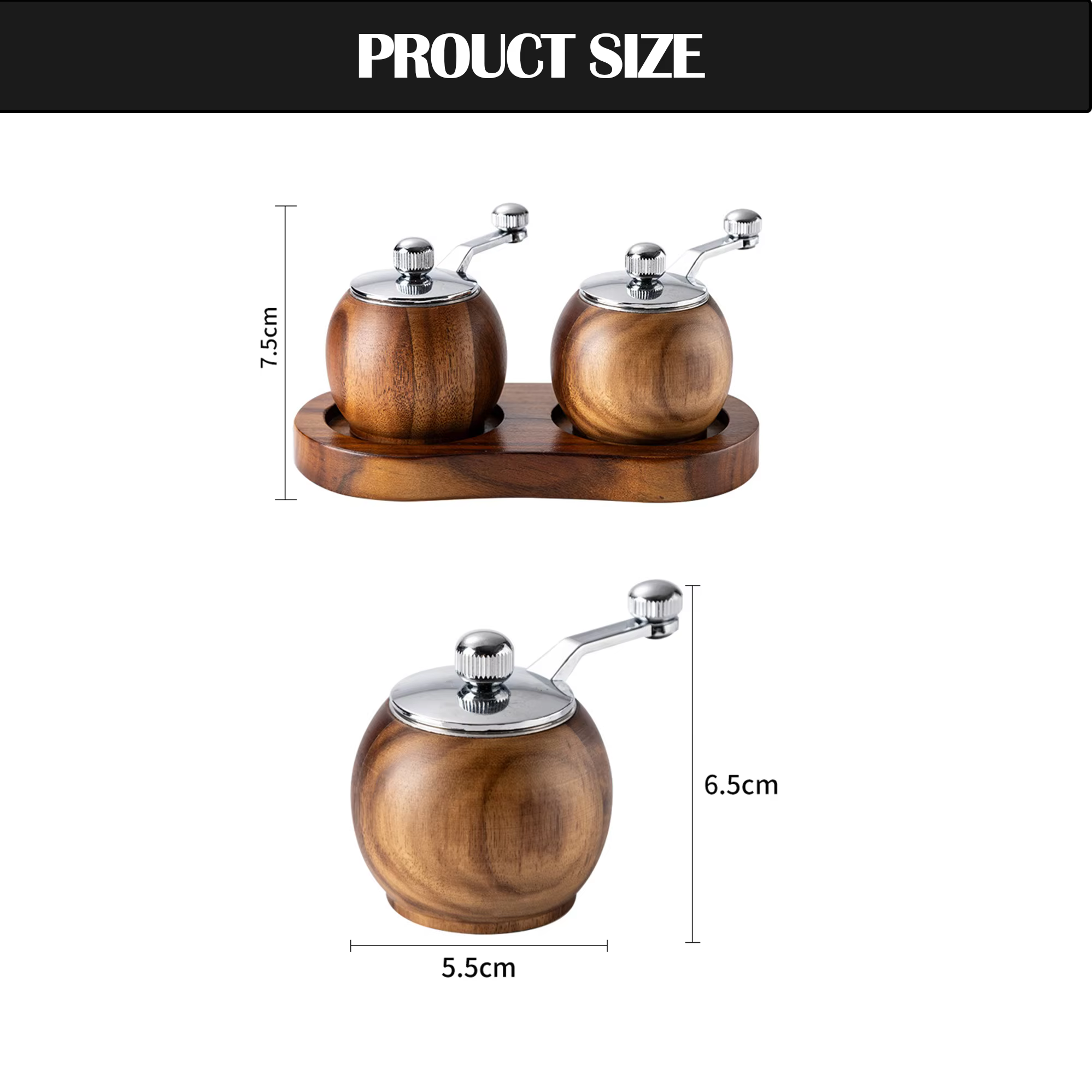 Kitchen Tool Hand Crank Ball Shape Refillable Spice Mill Multi-purpose Acacia Wood Manual Ceramic Core Pepper and Salt Grinder detail 1