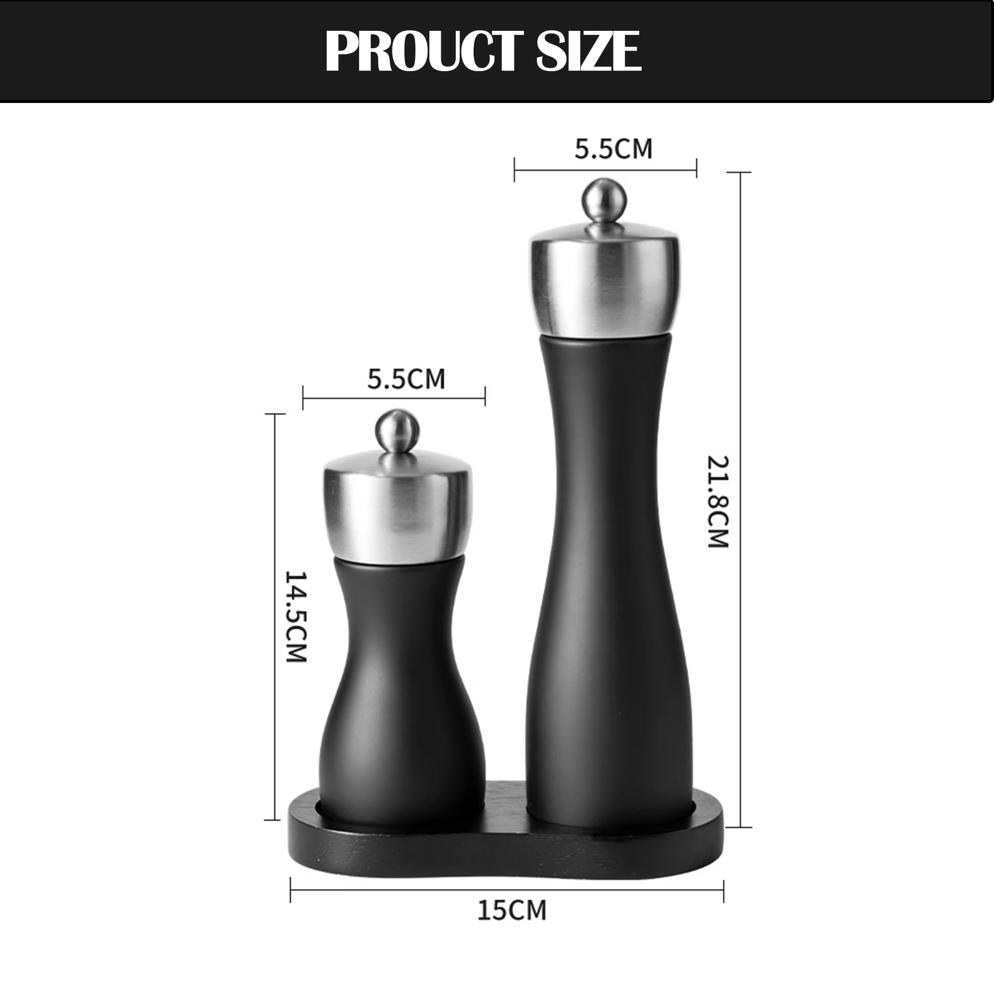 Durable Professional Manual Refillable Spice Mill Wooden Black Salt and Pepper Grinder Set with Adjustable Coarseness Ceramic detail 1