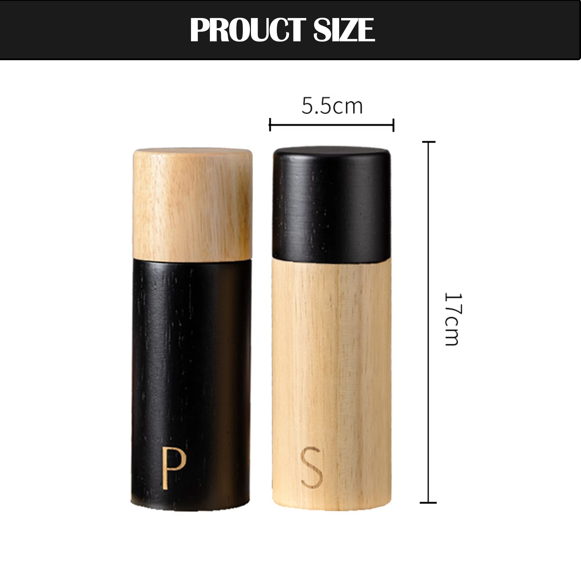 Cooking Gift 7inch Cylindrical Spice Mill Shakers Rubber Wooden Base Adjustable Coarseness Ceramic Core Salt and Pepper Grinder detail 1
