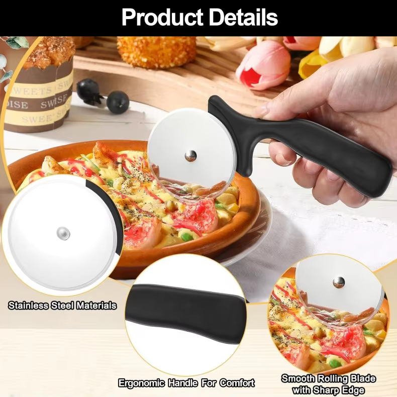 Nonstick Round Pie Pizza Cutter Comfort Handle Handheld Pastry Pizza Slicer Knife Sharp Blade Stainless Steel Wheel Pizza Cutter detail 4